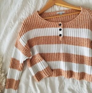 American Eagle Orange & White Striped Cropped Sweater